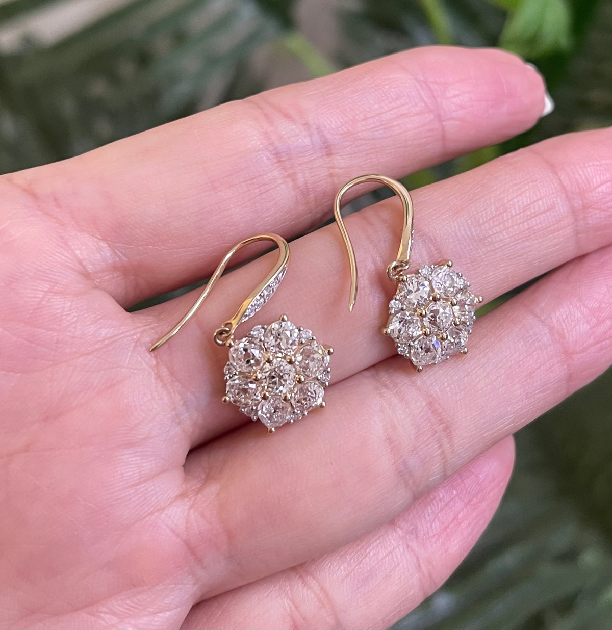 3.79ct Natural Old Mine Cut Diamond Earrings In 14ct Yellow Gold