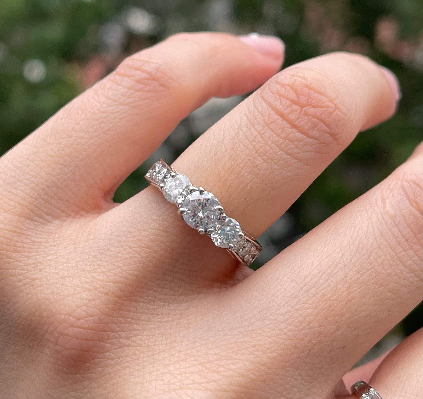 14ct white gold natural 1.71ct diamond trilogy ring