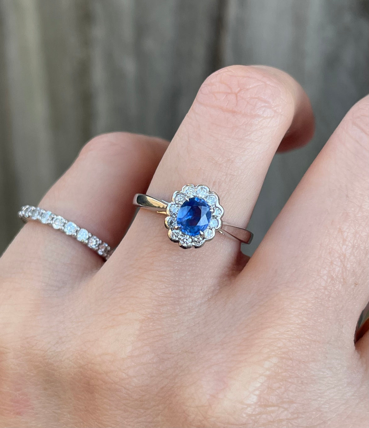 Natural Ceylon Sapphire Diamond Halo Ring In 9ct White Gold