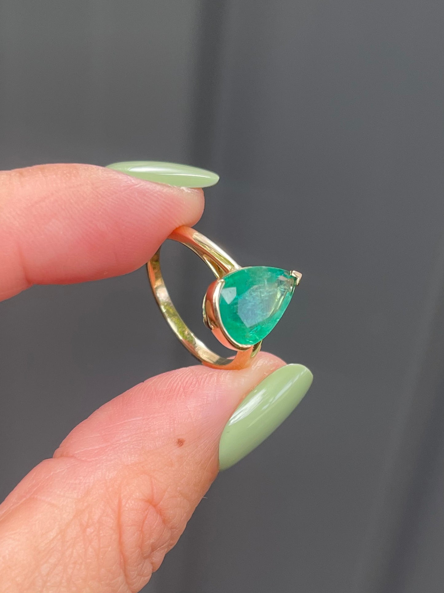 2.45ct Natural Pear Shape Emerald In 14ct Yellow Gold