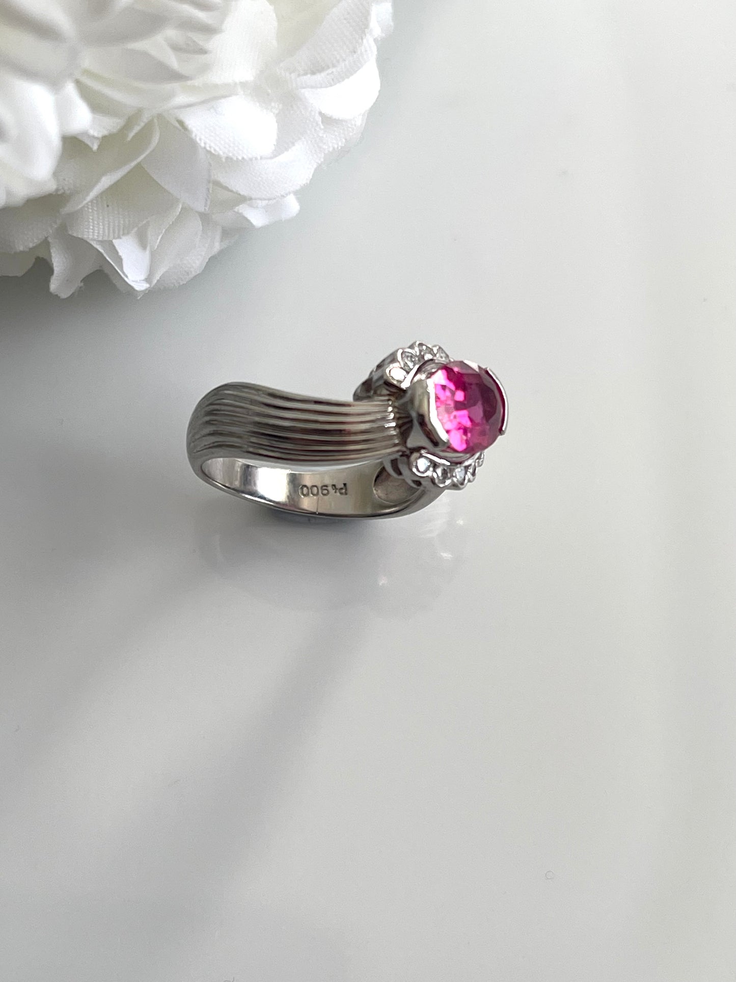 1.83ct Pink Tourmaline Diamond Ring In 900 Platinum