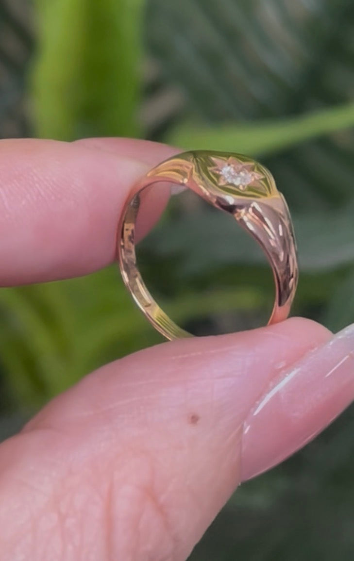 Vintage Birmingham VS Old European Cut Diamond Signet Ring In 9ct Rose Gold