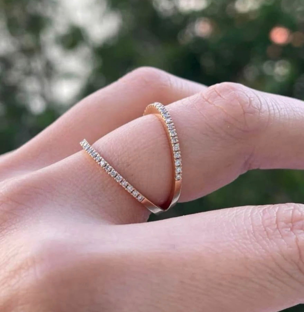 Modern Diamond V Ring In 18ct Rose Gold by Shannakian