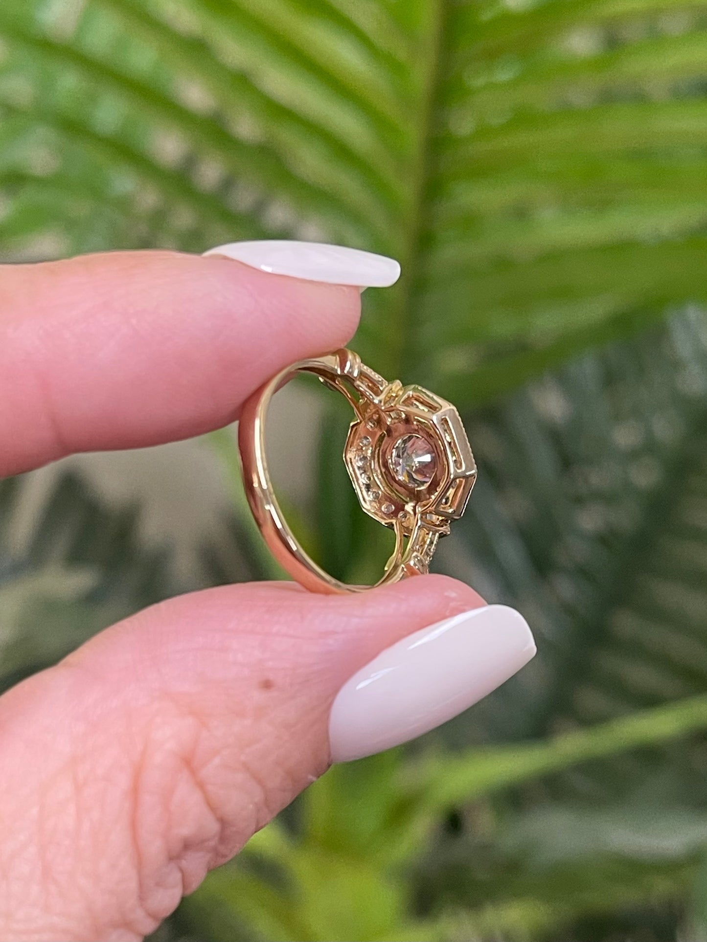 Art Deco Style VS Clarity Champagne Diamond Ring In 14ct Yellow Gold