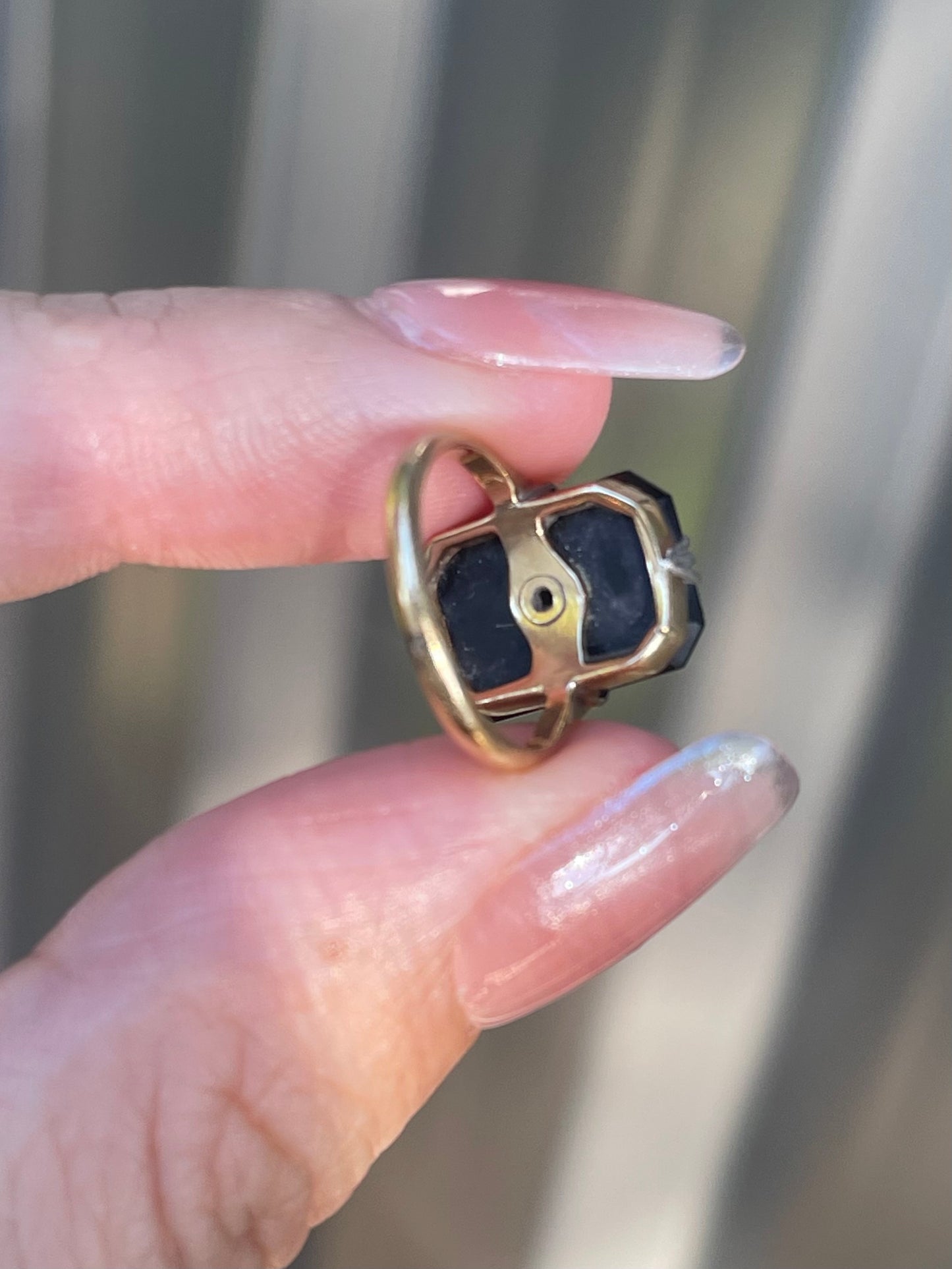 Antique Art Deco Checkerboard Cut Onyx Diamond Ring In 18ct Yellow Gold