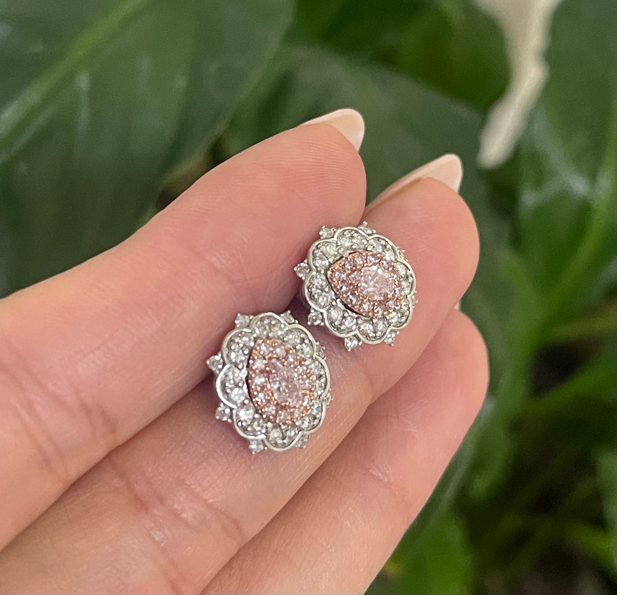 Natural Light Fancy Pink Diamond Stud Earrings In 14ct White Gold