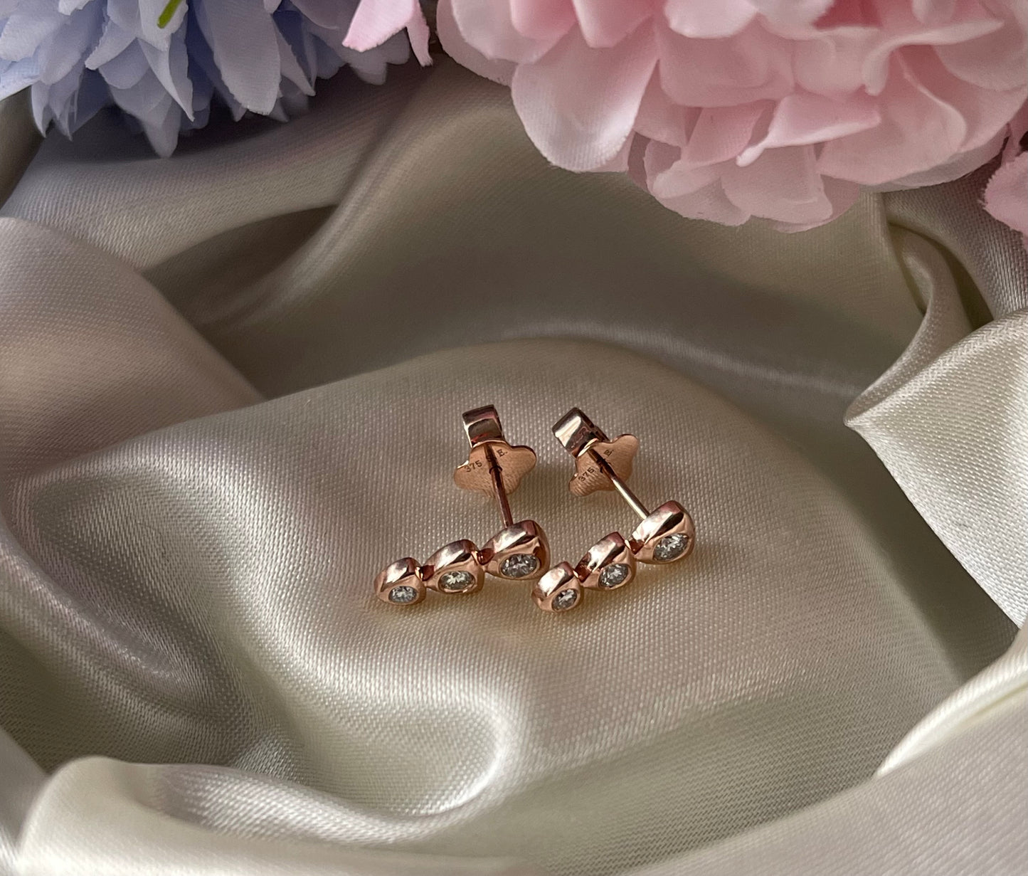 3 Natural Diamond Drop Earrings In 9ct Rose Gold