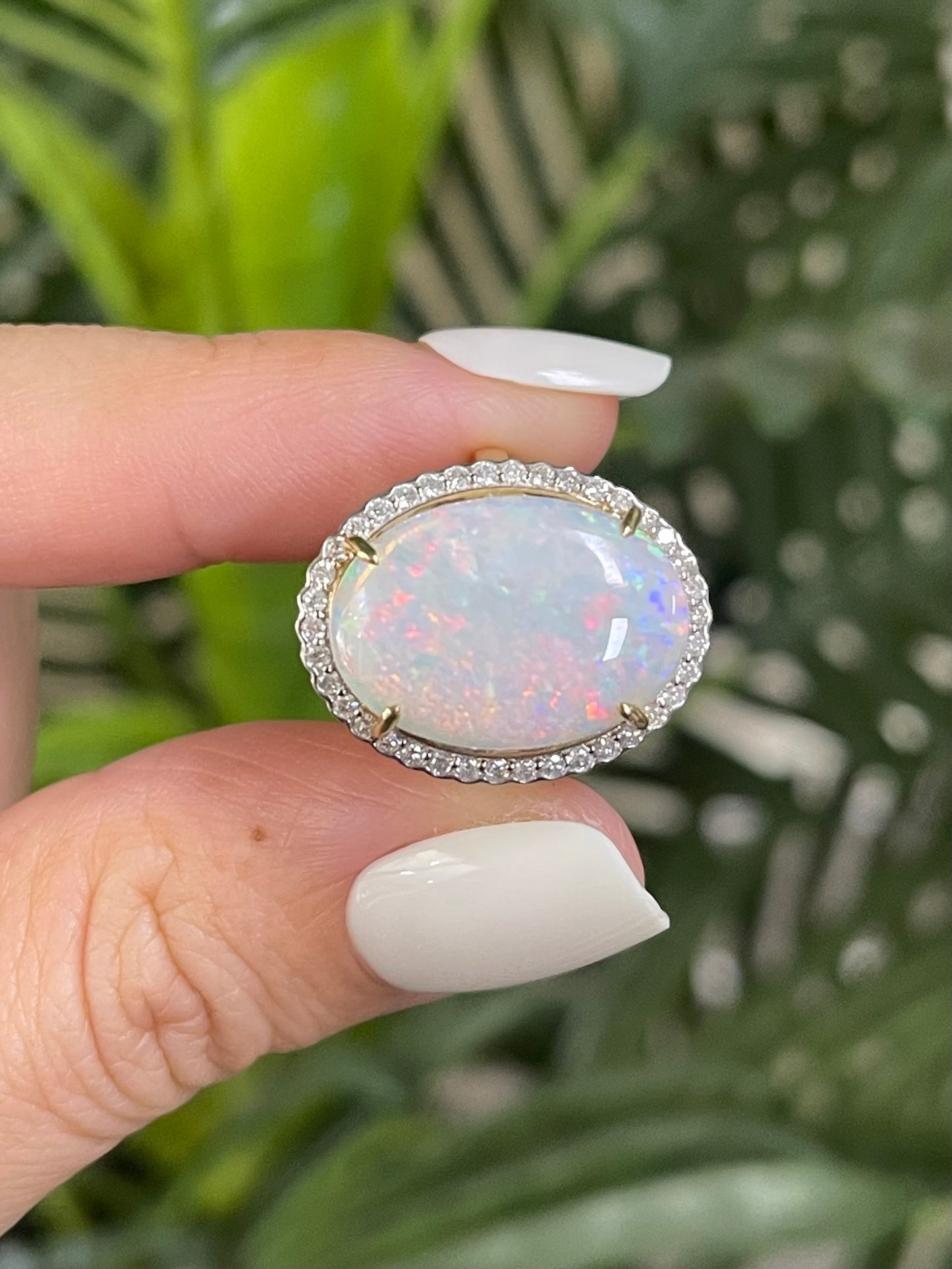 5.96ctNatural Solid Australian Andamooka Opal & Diamond Halo Ring In 14ct Yellow Gold