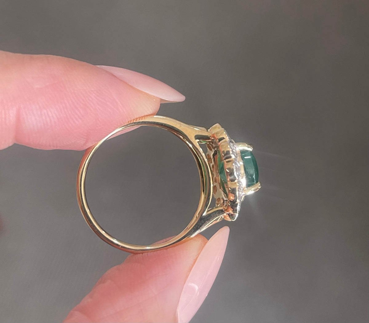 Natural Emerald Diamond Halo Ring In 14ct Yellow Gold