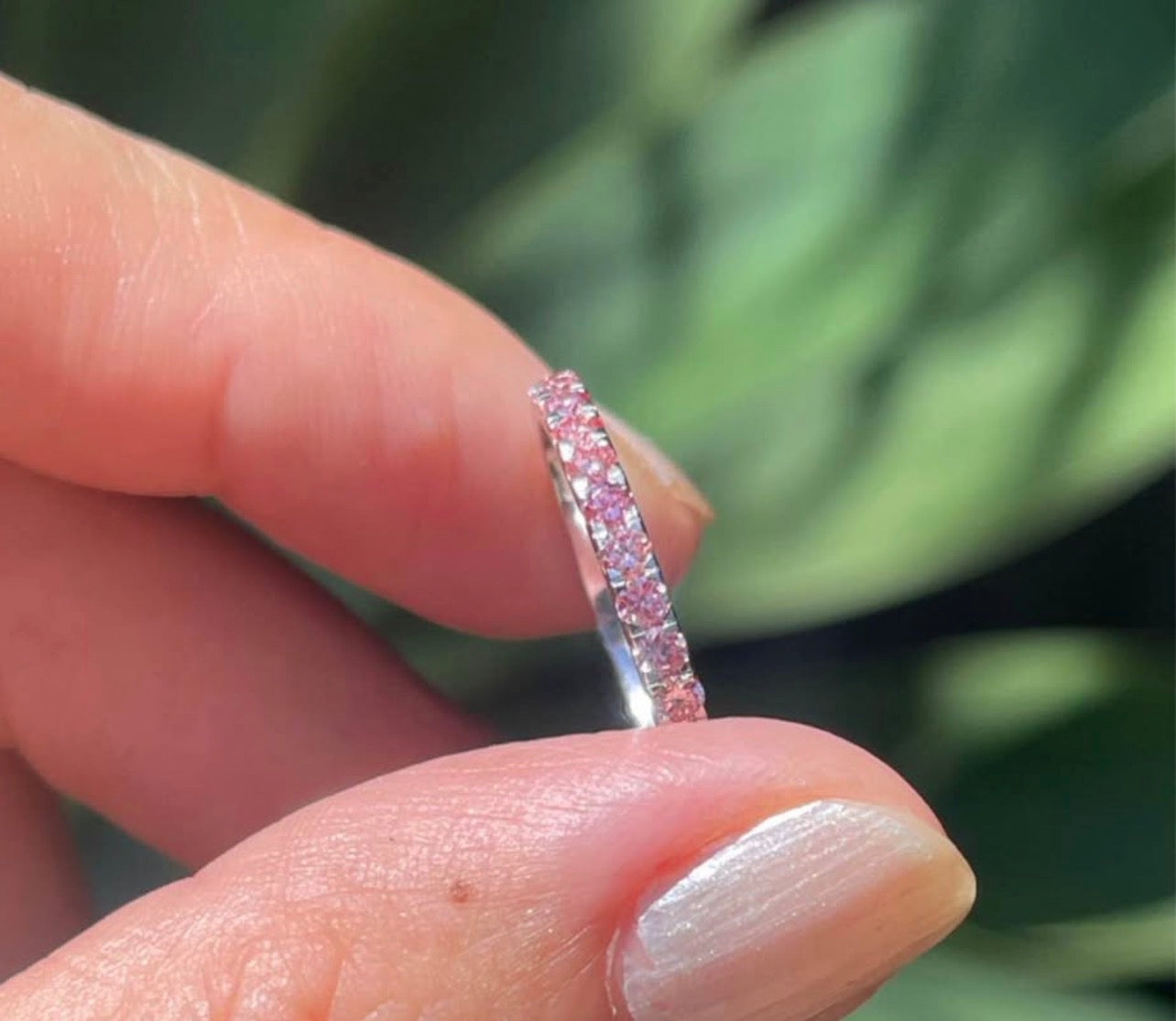 Custom 18ct white gold 1.6ct VS pink diamond 3/4 entity band (one band)