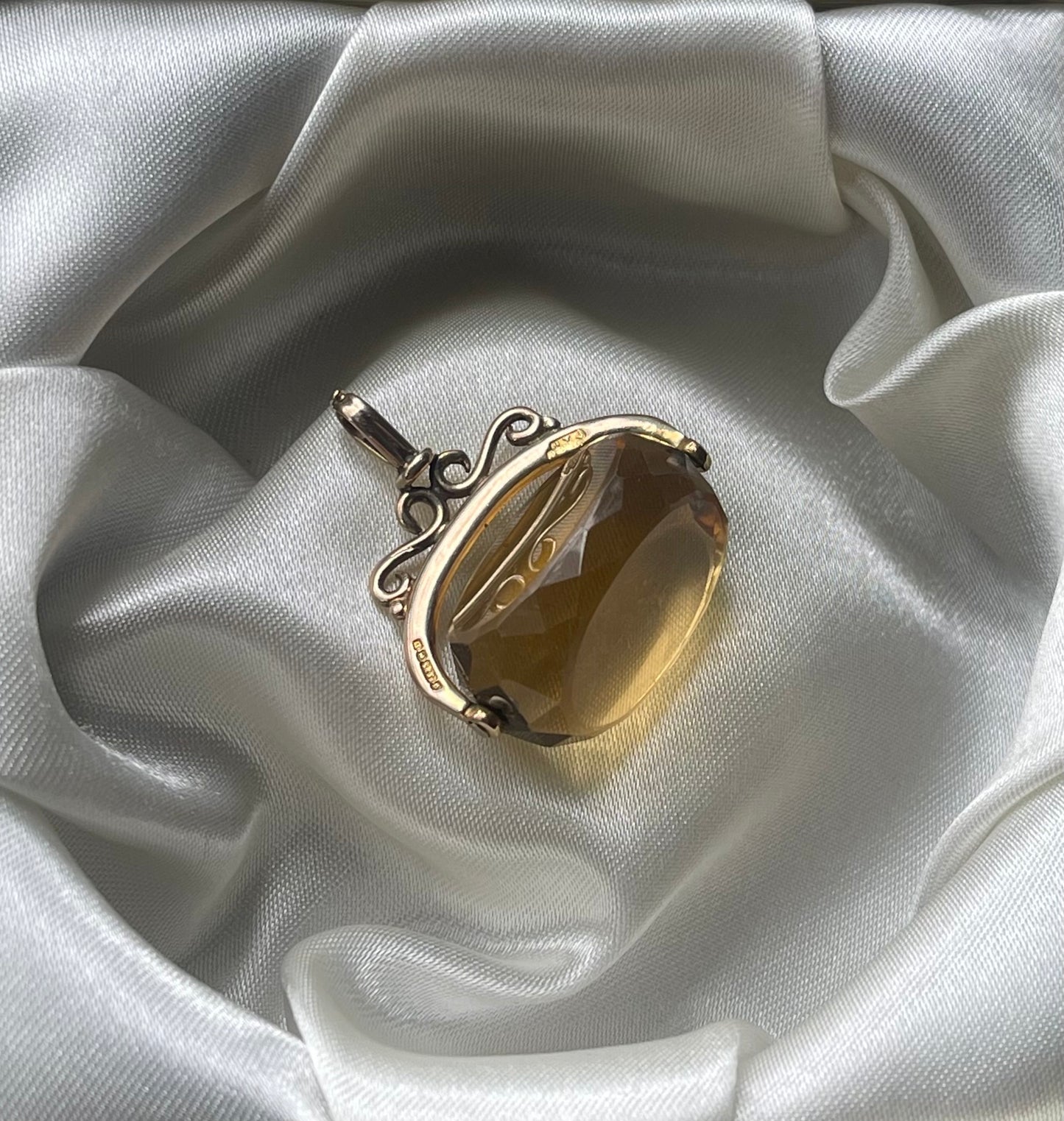 Antique 1852 Birmingham Citrine Spinner Pendant In 9ct Pink Gold