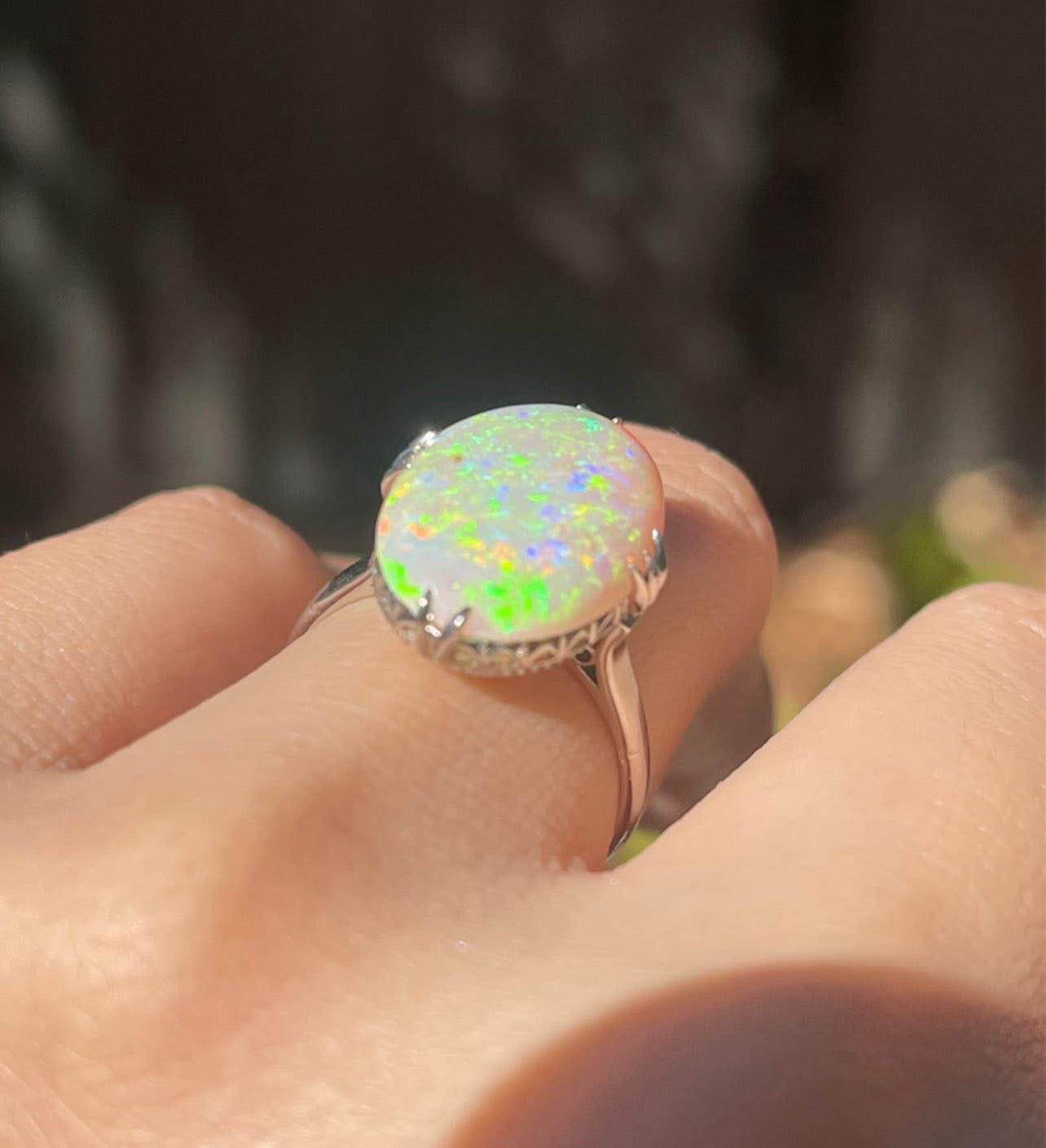 Contemporary 900 Platinum natural solid Australian opal ring