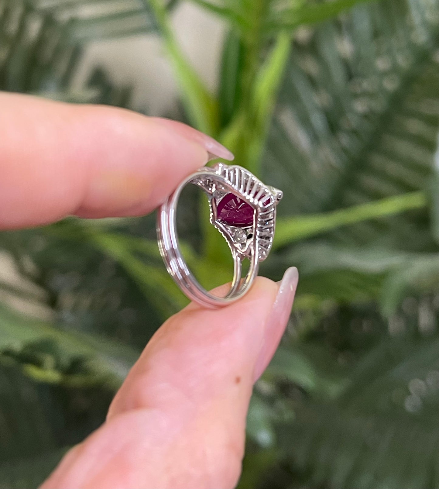 Art Deco Style 1.6ct Natural Marquise cut Ruby & Diamond Ring