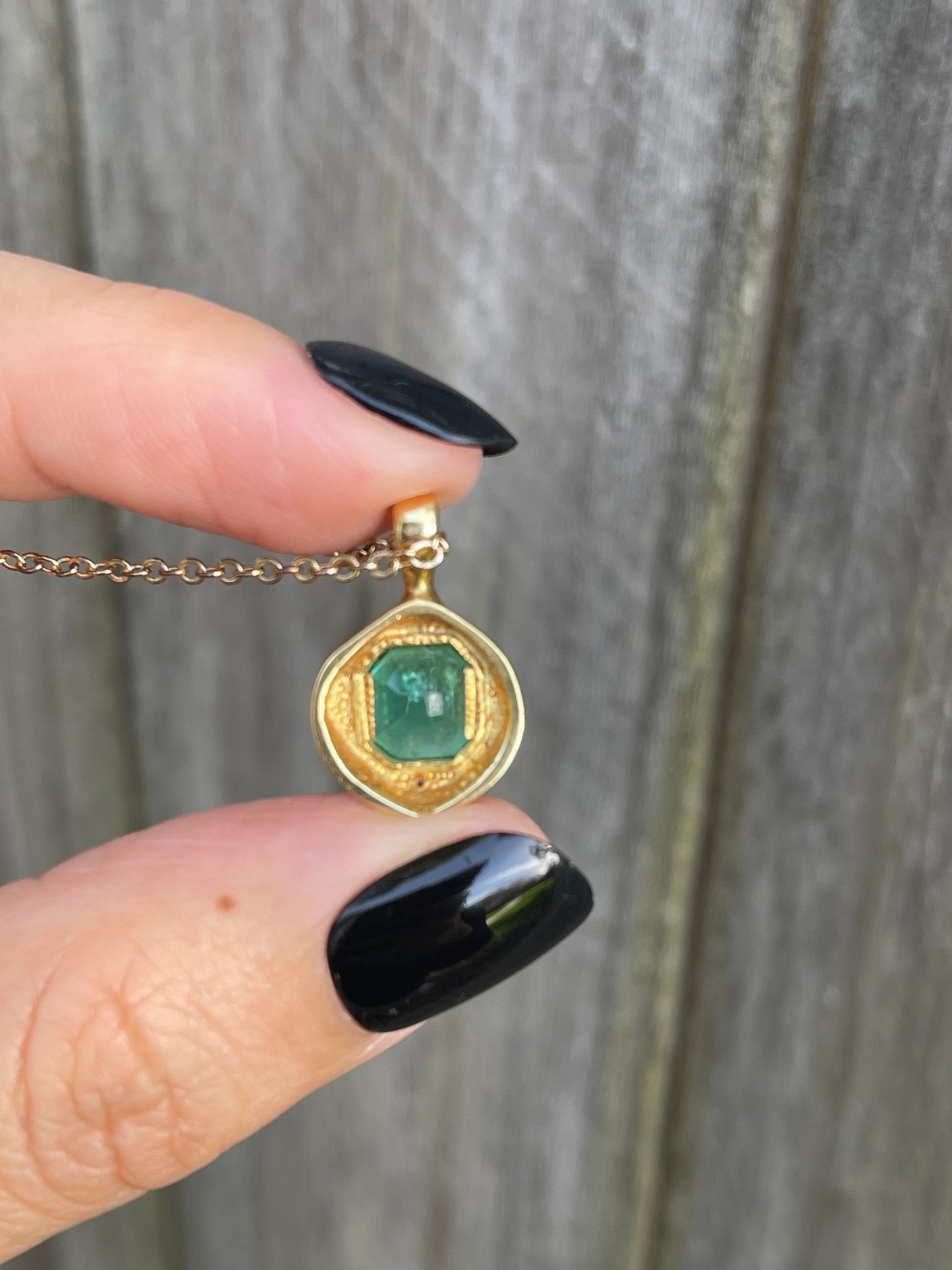 Vintage 1.6ct Emerald Diamond Pendant In 22ct Yellow Gold (no chain)