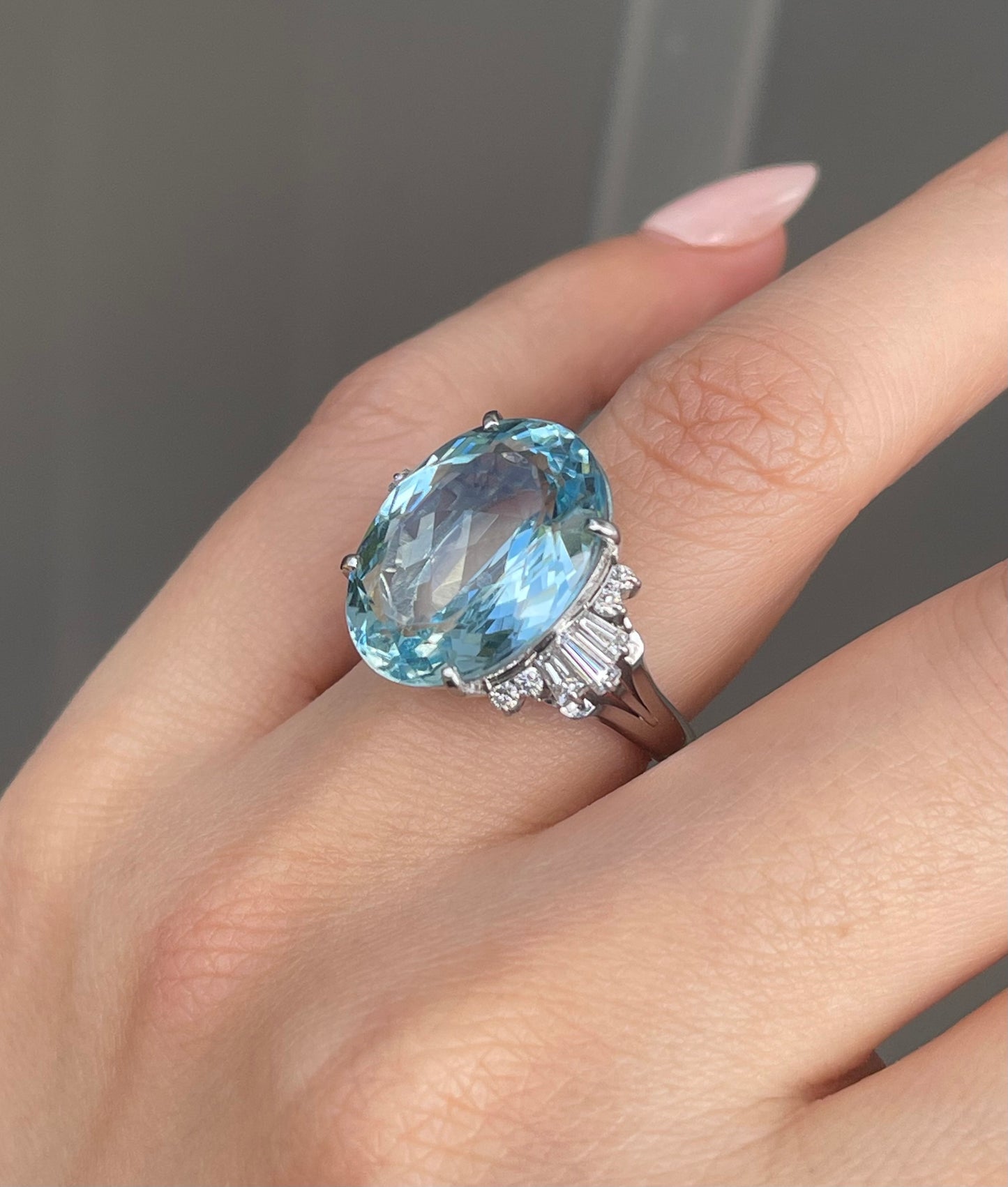 Handmade 12.16ct Natural Aquamarine Diamond Ring In Heavy 900 Platinum