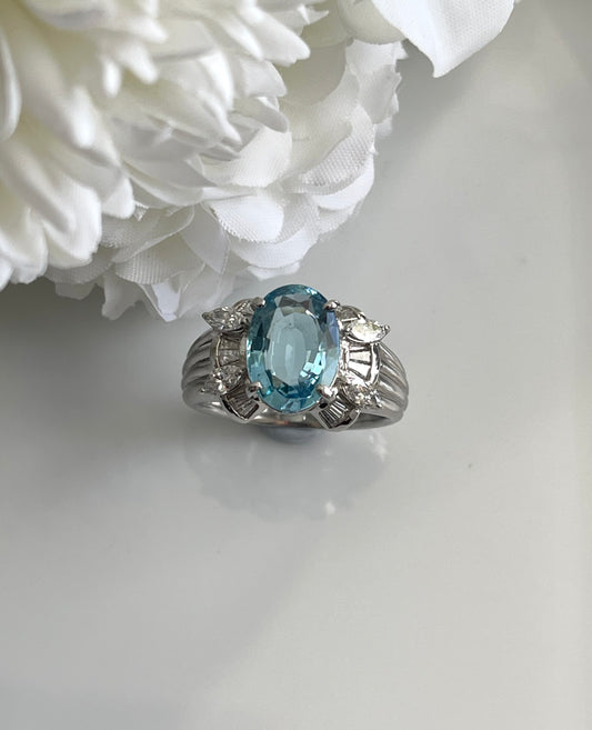 2.79ct Aquamarine 0.48ct Diamond Ring In Heavy 900 Platinum