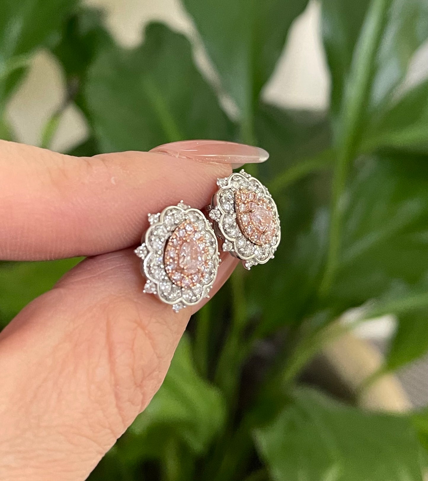 Natural Light Fancy Pink Diamond Stud Earrings In 14ct White Gold