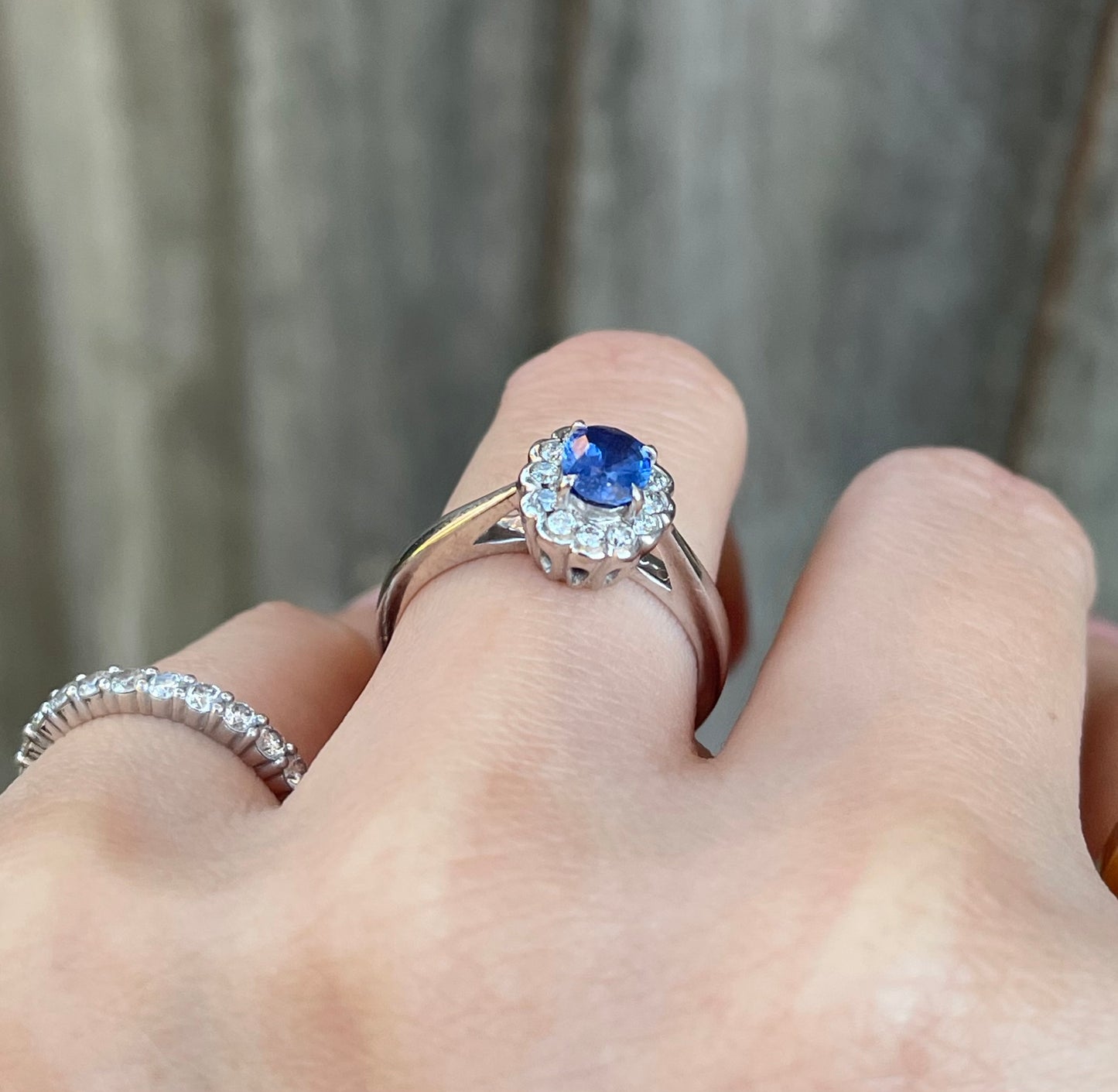 Natural Ceylon Sapphire Diamond Halo Ring In 9ct White Gold