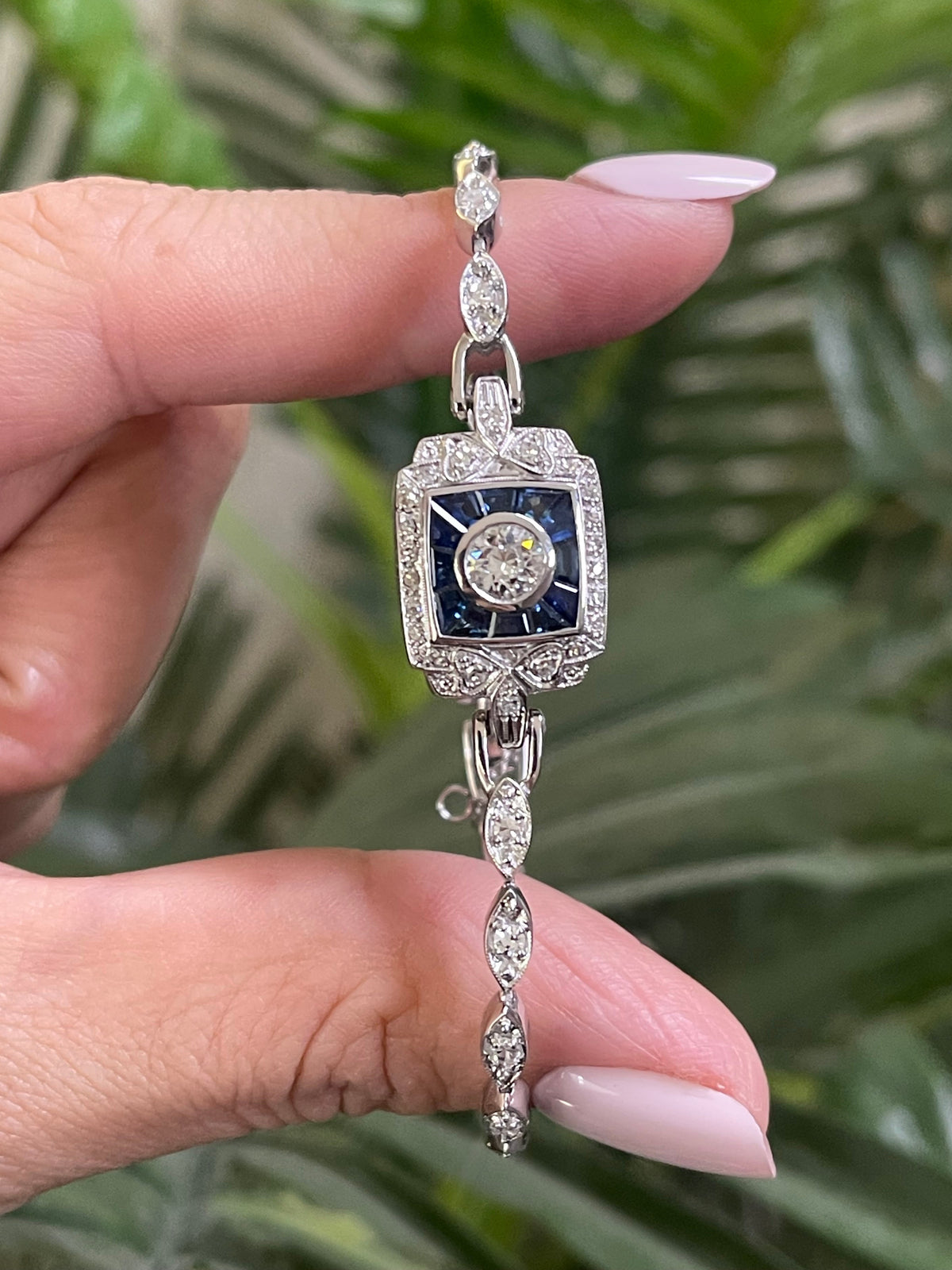 One-of-a-Kind Antique Art Deco Conversion Bracelet Natural Diamonds & Sapphires In Platinum, 14ct White Gold