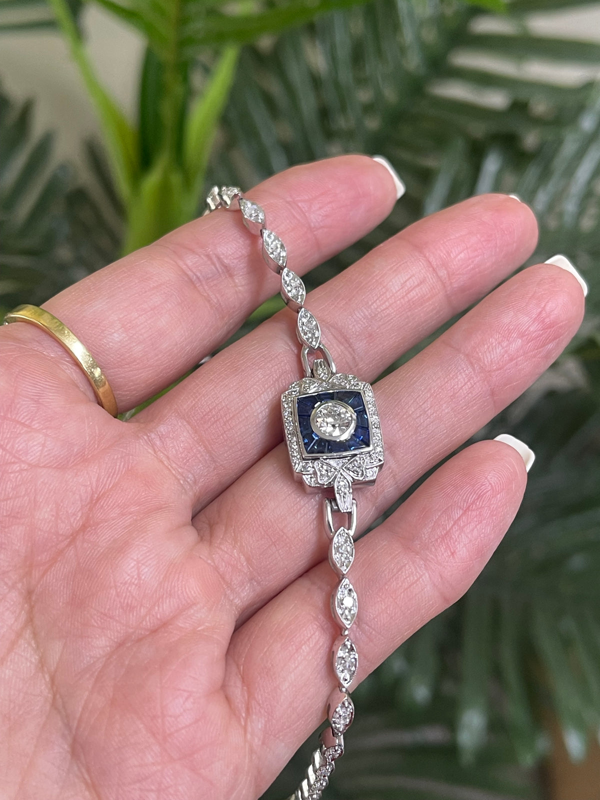 One-of-a-Kind Antique Art Deco Conversion Bracelet Natural Diamonds & Sapphires In Platinum, 14ct White Gold