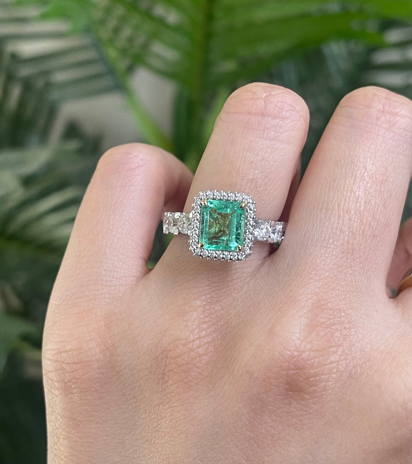 Natural Colombian Emerald & 1.8ct Diamond Ring In 14ct Yellow Gold