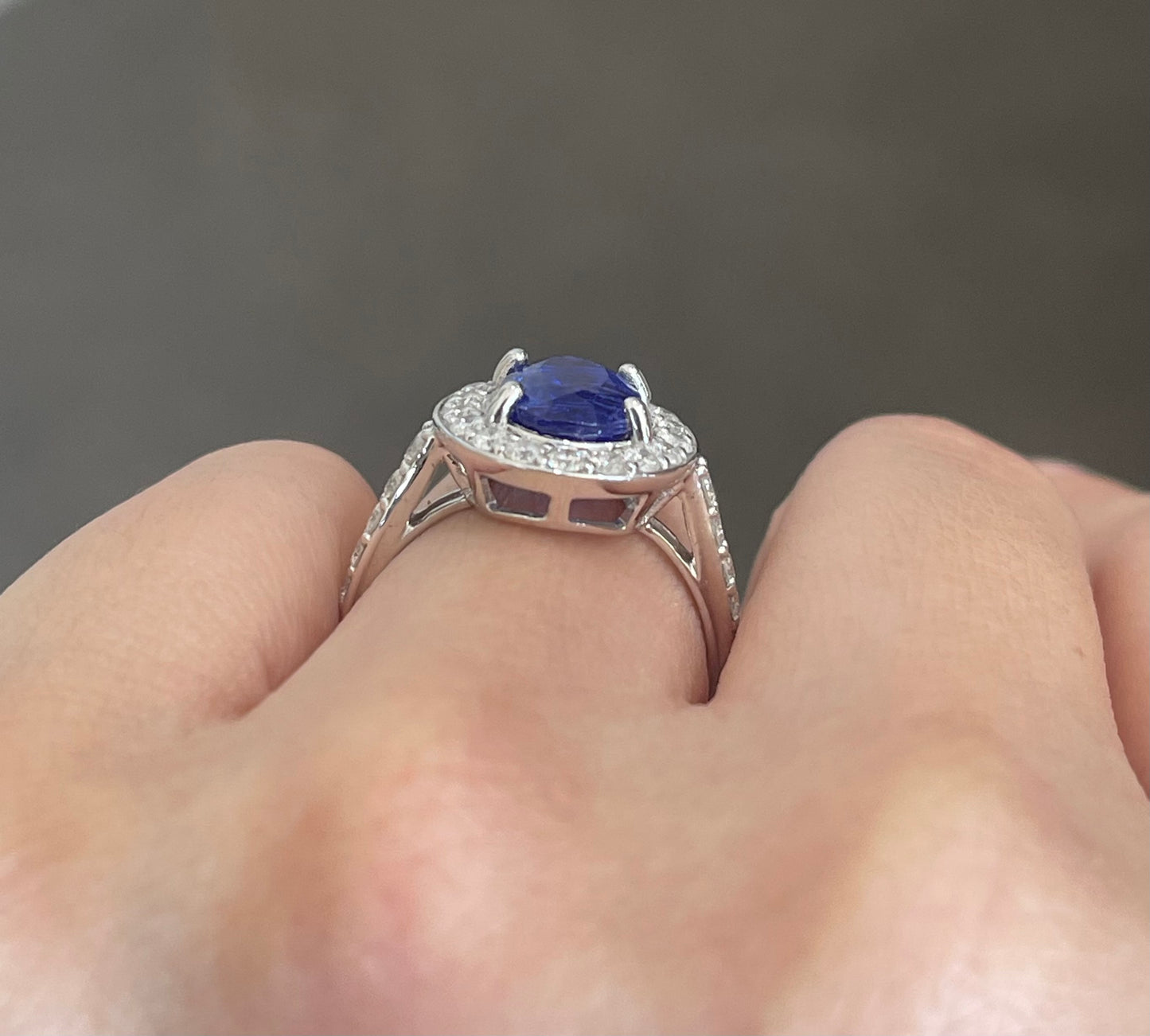 4.07ct Natural Tanzanite Diamond Halo Ring In 14ct White Gold
