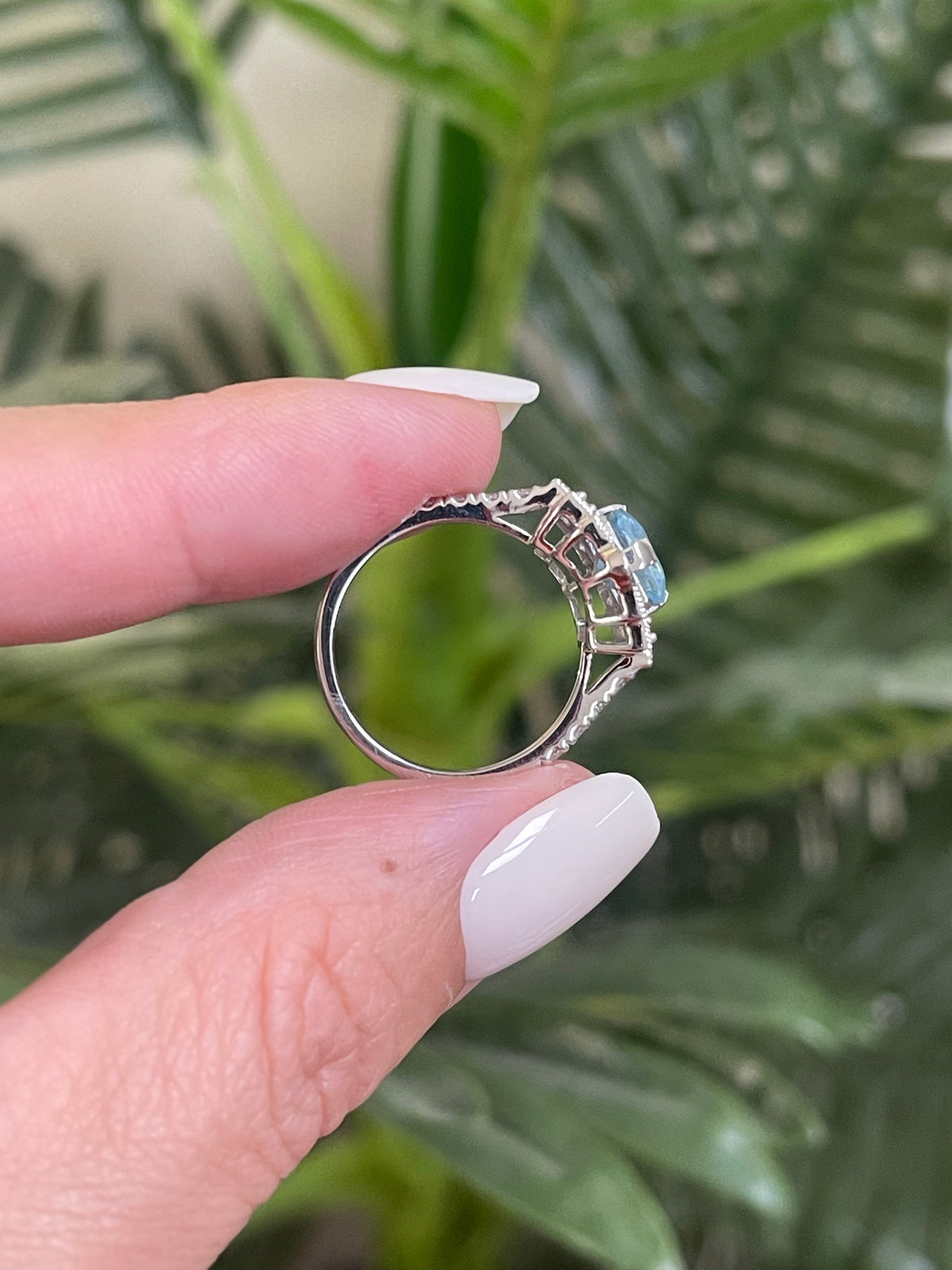 Art Deco Style 1.96ct Natural Aquamarine & Diamond Ring In 14ct White Gold