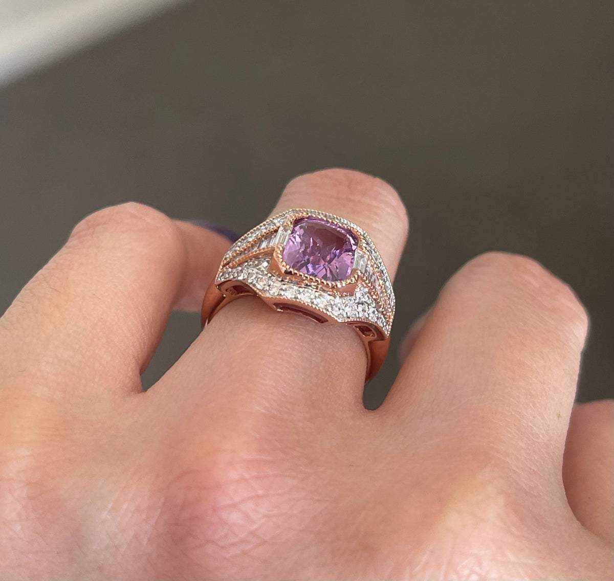 Art Deco Style Natural Pink Ceylon Sapphire Diamond Ring In 14ct Rose Gold