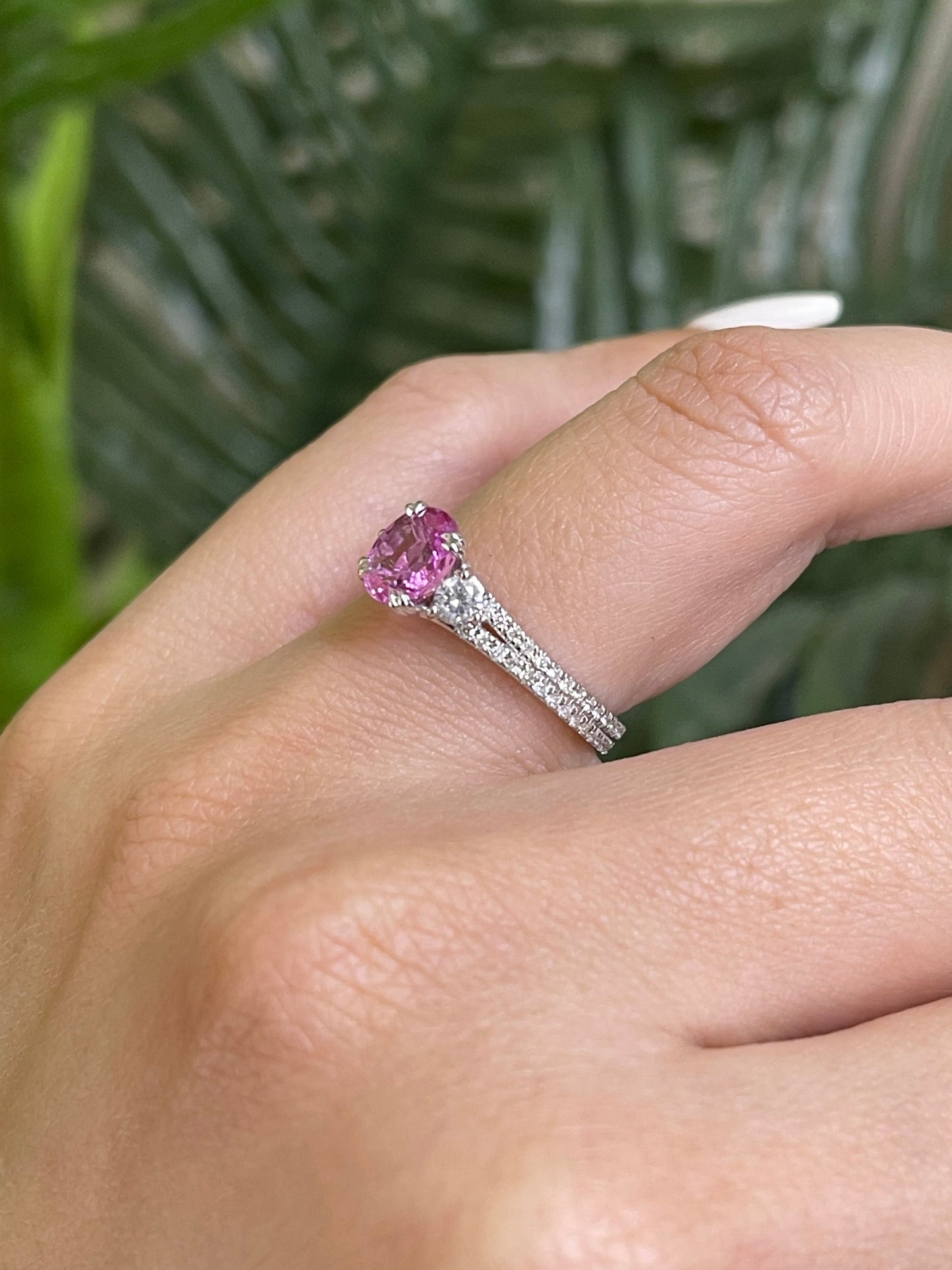 Natural Pink Sapphire Diamond Ring In 14ct White Gold