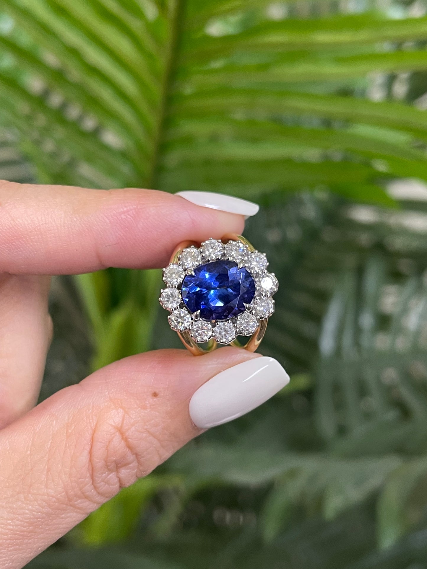 3.8ct Natural Tanzanite & 1.36ct Natural Diamond Ring With Split Shoulder In 14ct Yellow Gold