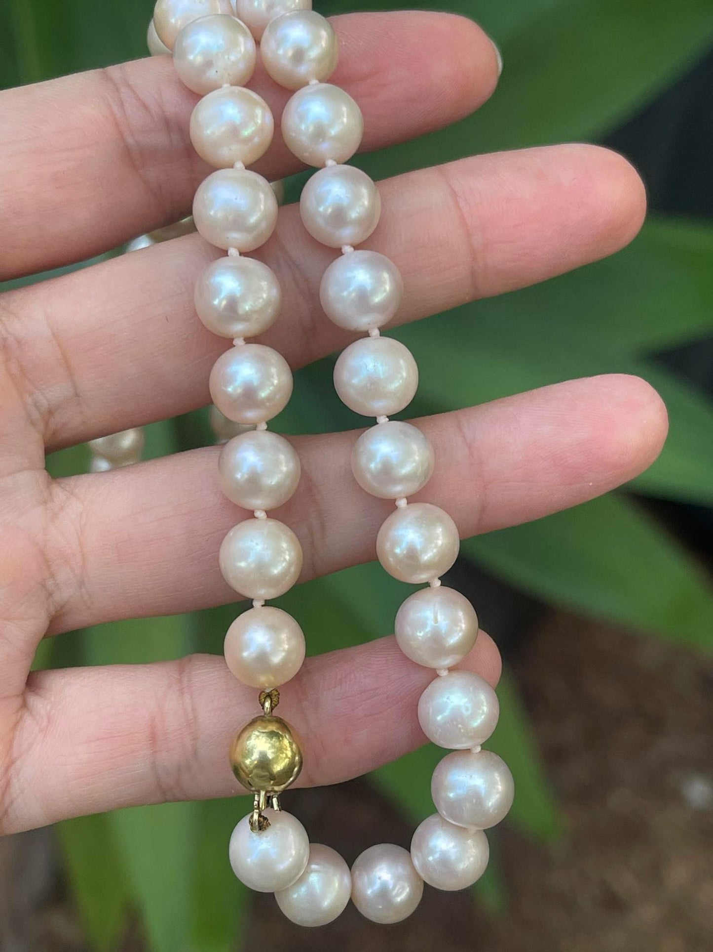 Vintage 9ct yellow gold genuine pink pearl necklace