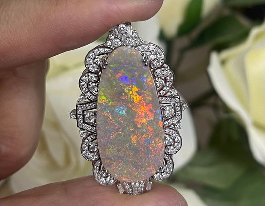 Cosmic Sunset & Galaxy Opal Diamond Pendant In 14ct White Gold