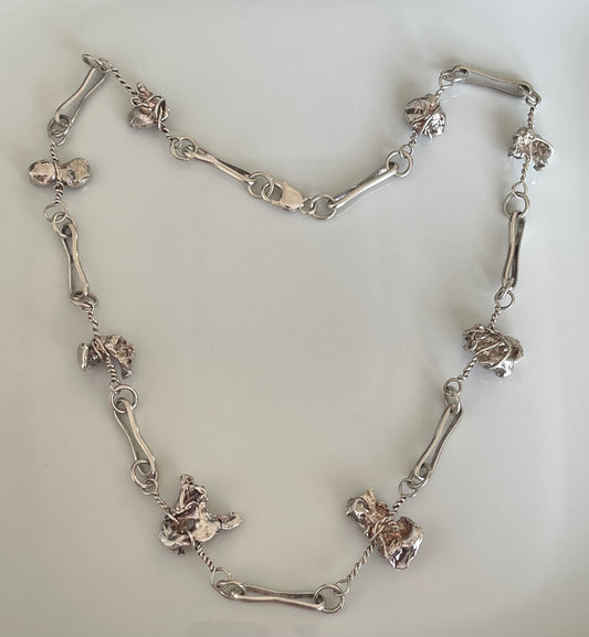 Vintage 70grams 66cm money bag / nugget chain necklace In Sterling Silver