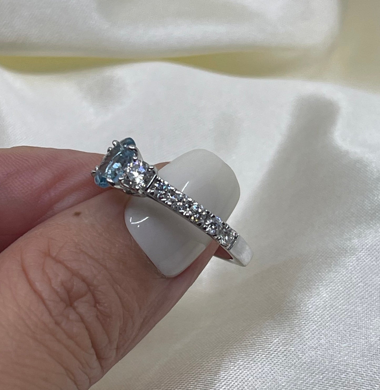 Natural Aquamarine & Diamond Ring In 14ct White Gold