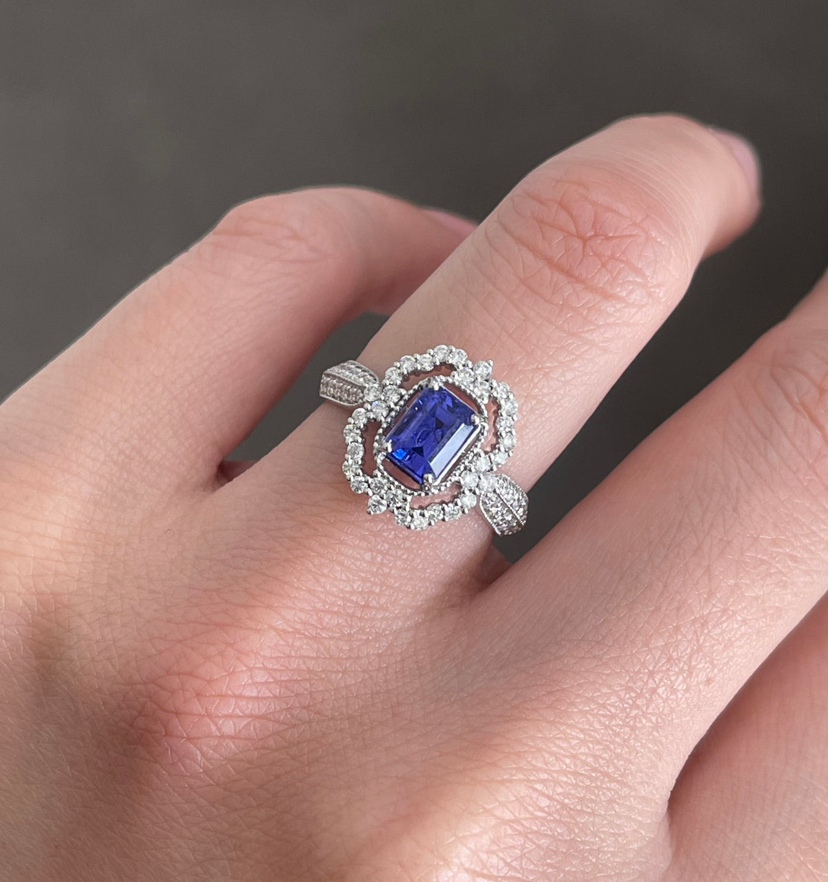 Natural Tanzanite Diamond Ring In 14ct White Gold
