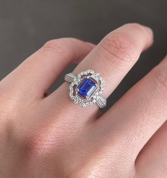 Natural Tanzanite Diamond Ring In 14ct White Gold