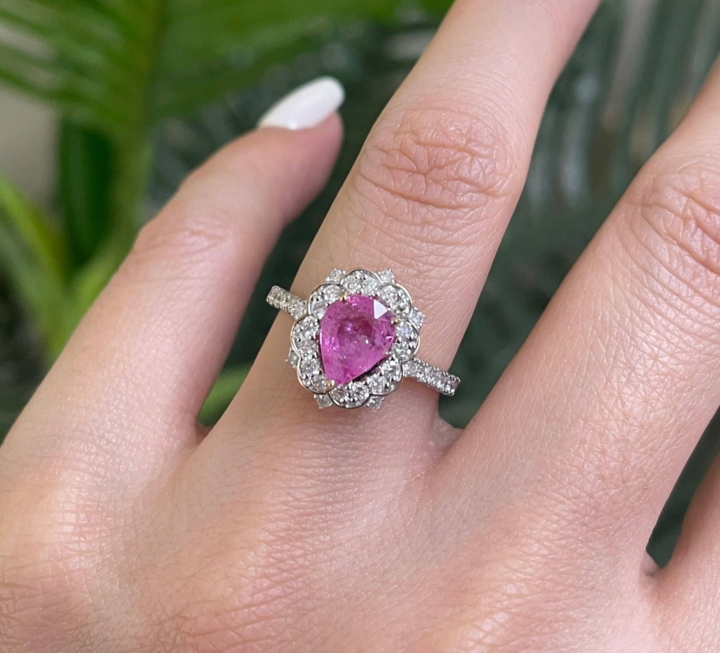 Antique Style Natural Pink Sapphire Diamond Ring In 14ct Yellow Gold