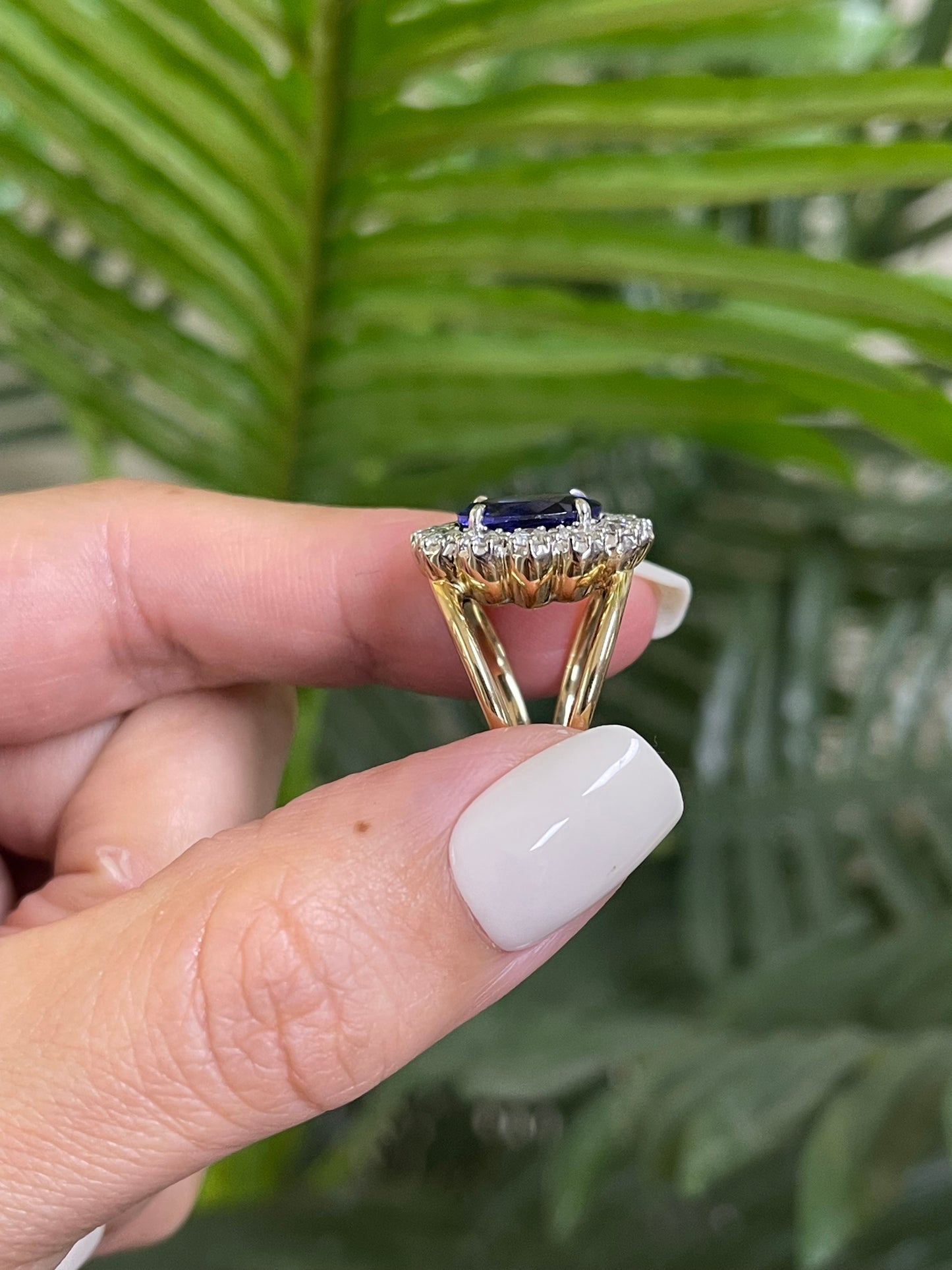 3.8ct Natural Tanzanite & 1.36ct Natural Diamond Ring With Split Shoulder In 14ct Yellow Gold