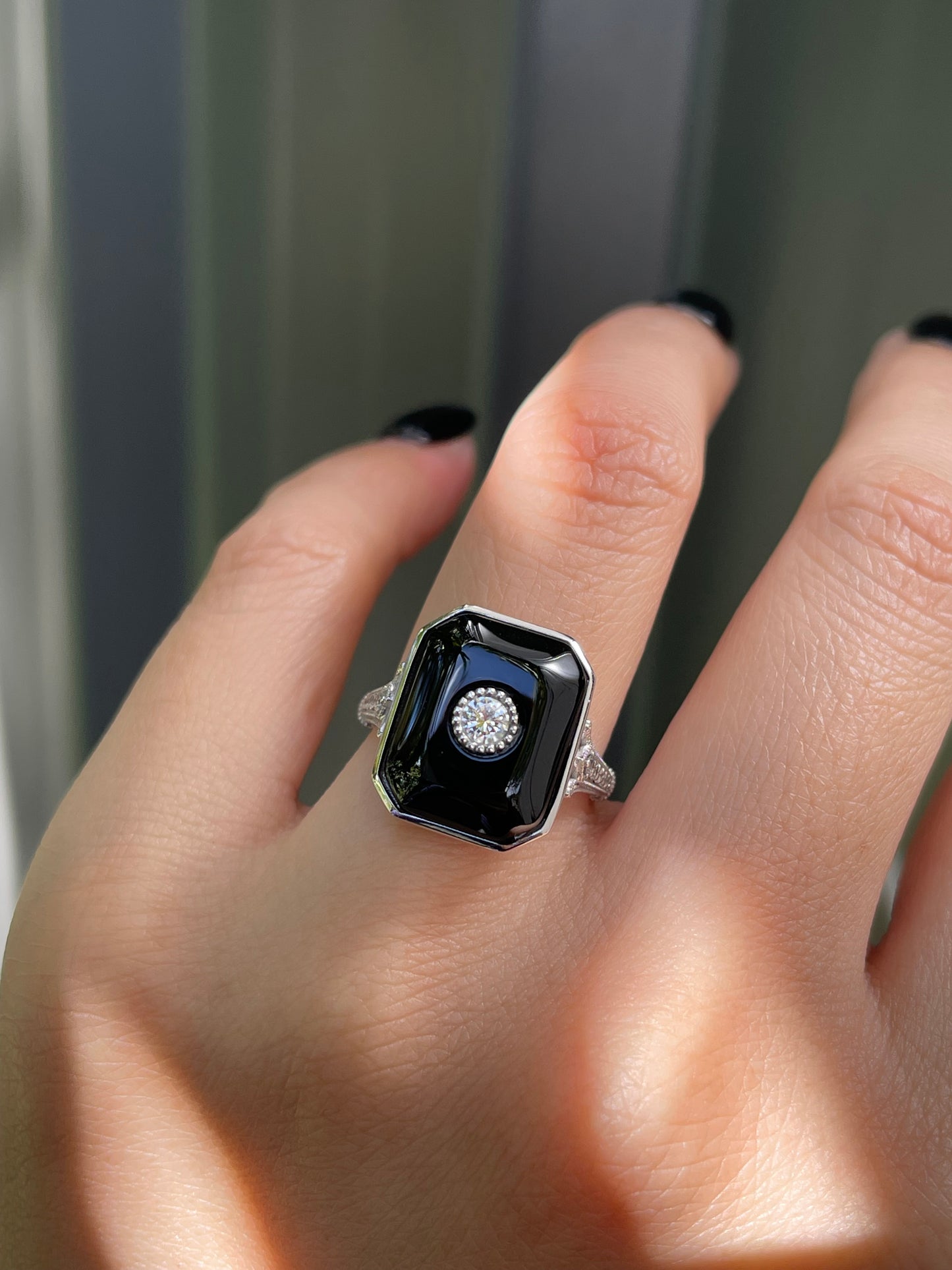 Eclipse Ring - Art Deco Inspired Onyx Diamond Ring In 950 Platinum