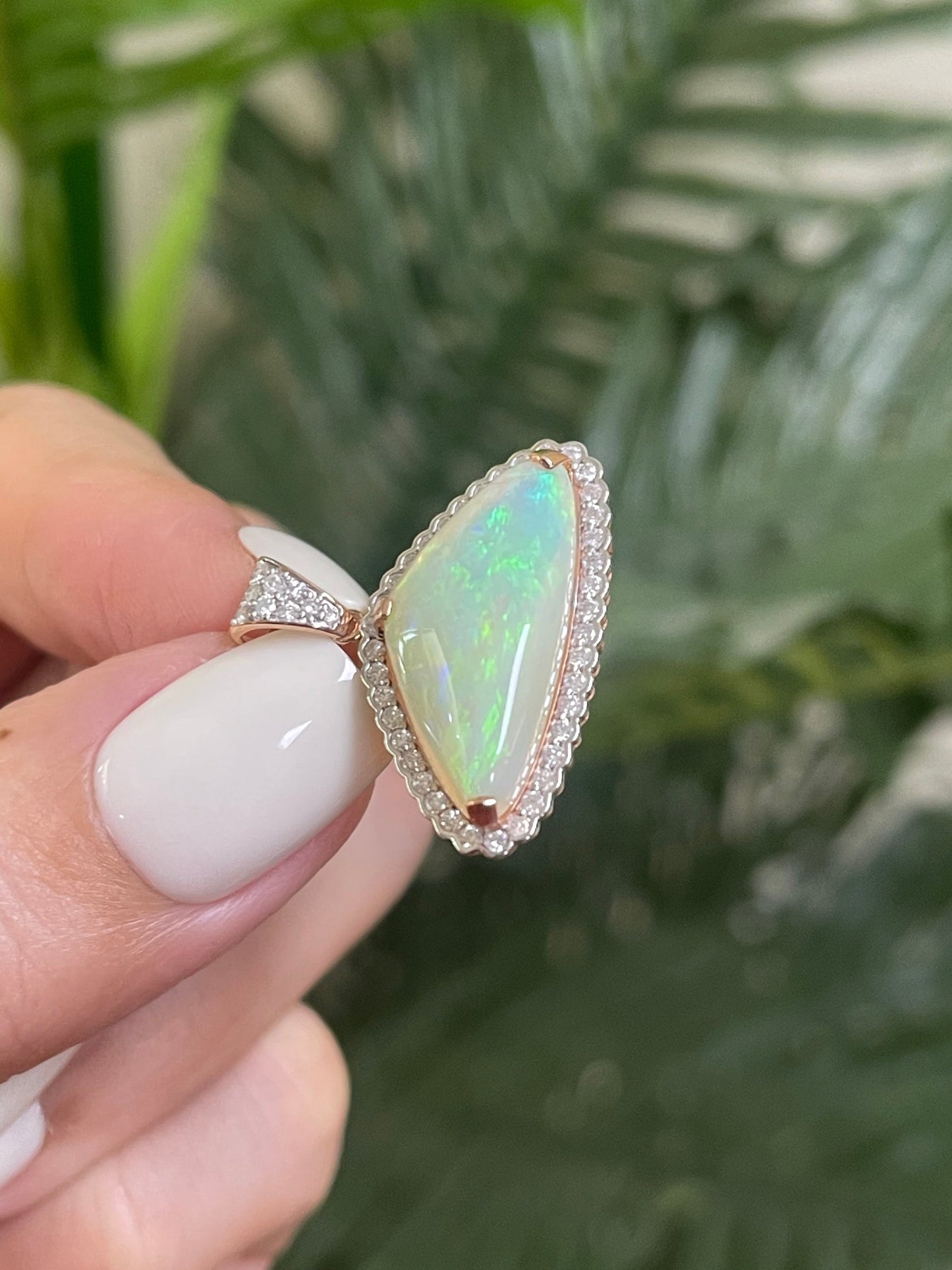 5.45ct Natural Solid Australian Crystal Opal & Diamond Pendant In 14ct Rose Gold