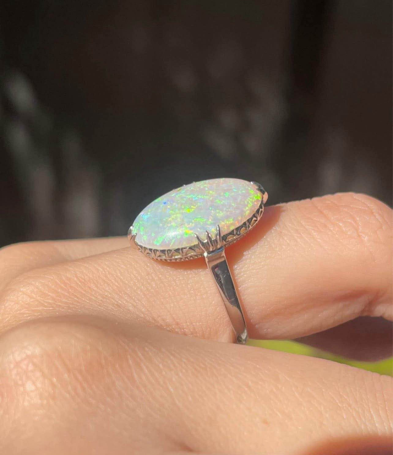 Contemporary 900 Platinum natural solid Australian opal ring