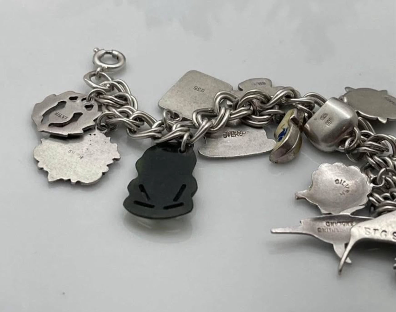 42g vintage sterling silver doubel curb link enamel charm bracelets