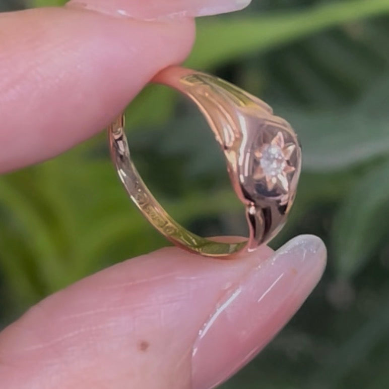 Vintage Birmingham VS Old European Cut Diamond Signet Ring In 9ct Rose Gold