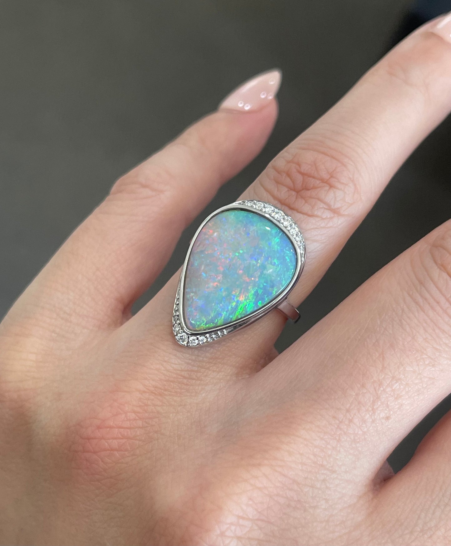 5.1ct Natural Solid Andamook Opal Diamond Ring In 14ct White Gold