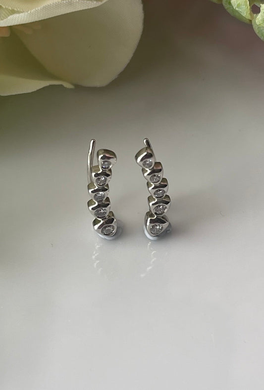 Natural Diamond Ear Climber Earrings In 9ct White Gold