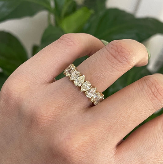5.56ct Natural Teardrop Diamond Eternity Band -Circle Of Love Ring In 14ct Yellow Gold