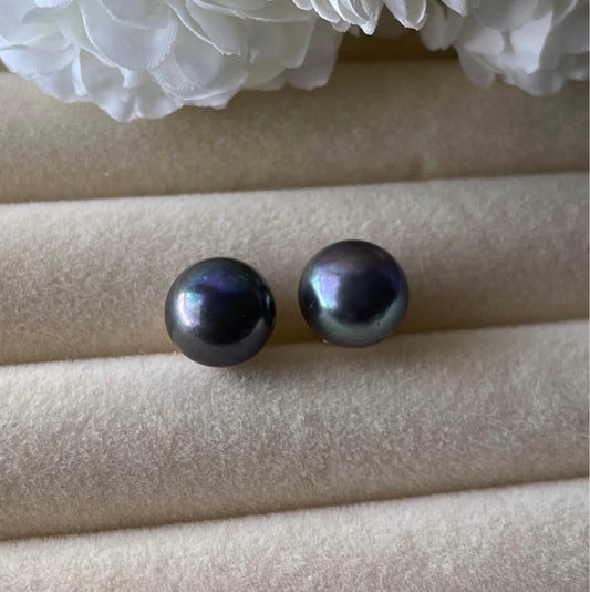 Vintage 10mm Tahitian Pearl Stud Earrings in 14ct Yellow Gold