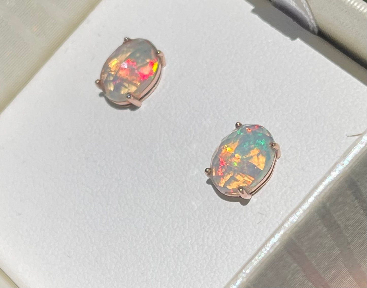 S.E. Custom 2ct Australian Crystal Opal earrings In 9ct Rose Gold