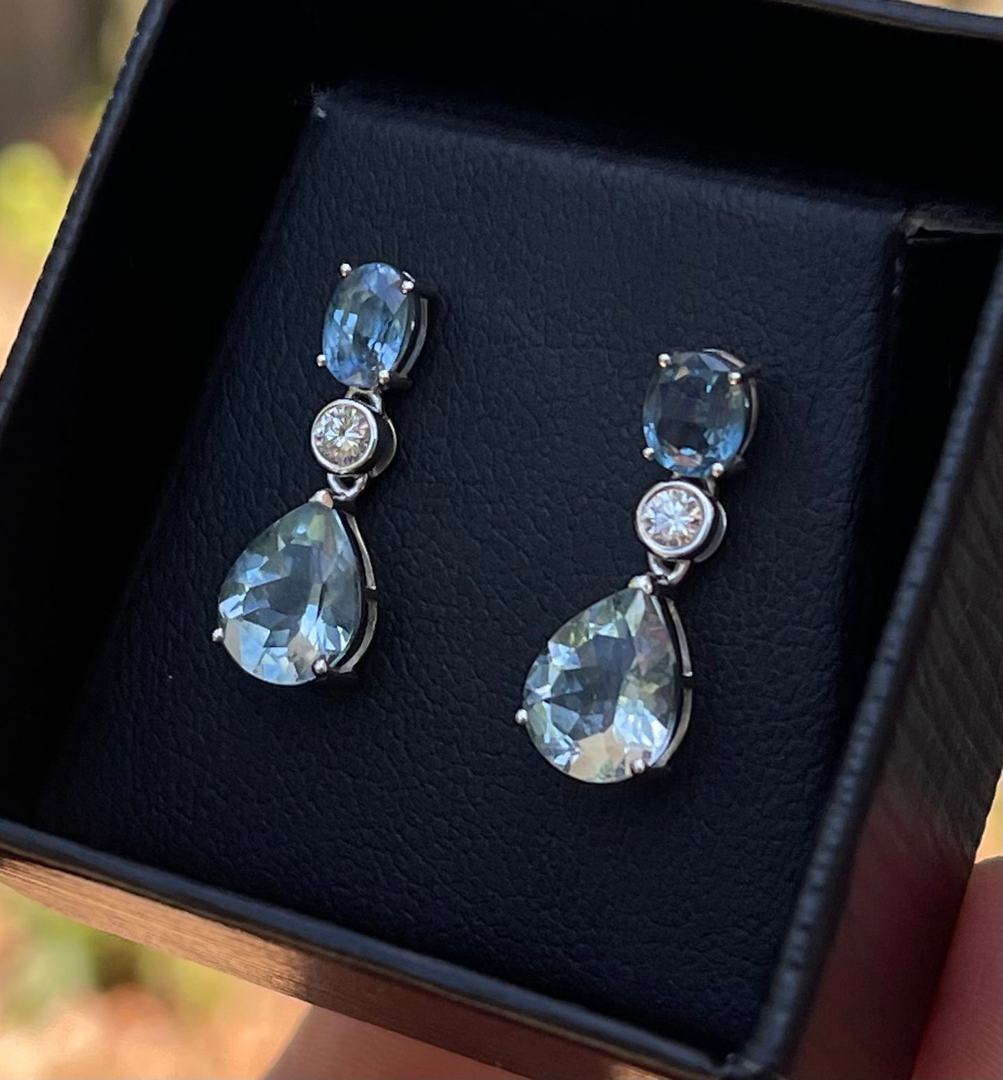 9ct white gold natural aquamarine sapphire diamond drop earrings