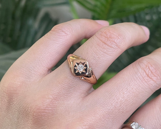 Vintage Birmingham VS Old European Cut Diamond Signet Ring In 9ct Rose Gold